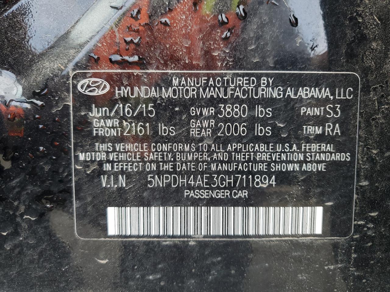 5NPDH4AE3GH711894 2016 Hyundai Elantra Se