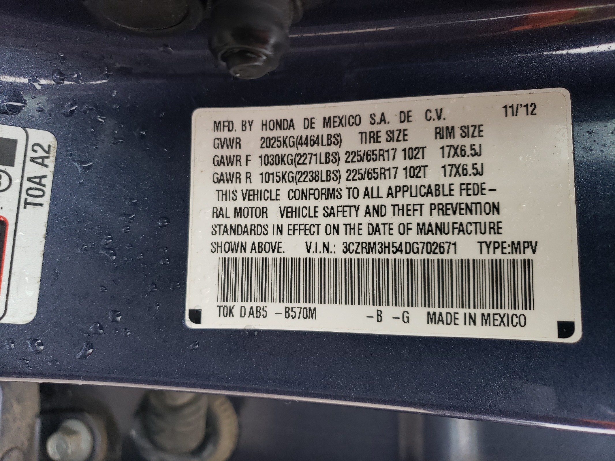 3CZRM3H54DG702671 2013 Honda Cr-V Ex