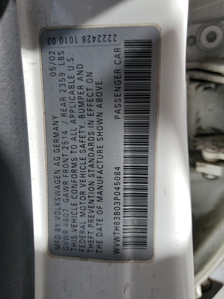 2003 Volkswagen Passat Glx 4Motion VIN: WVWTH63B03P045084 Lot: 48292594
