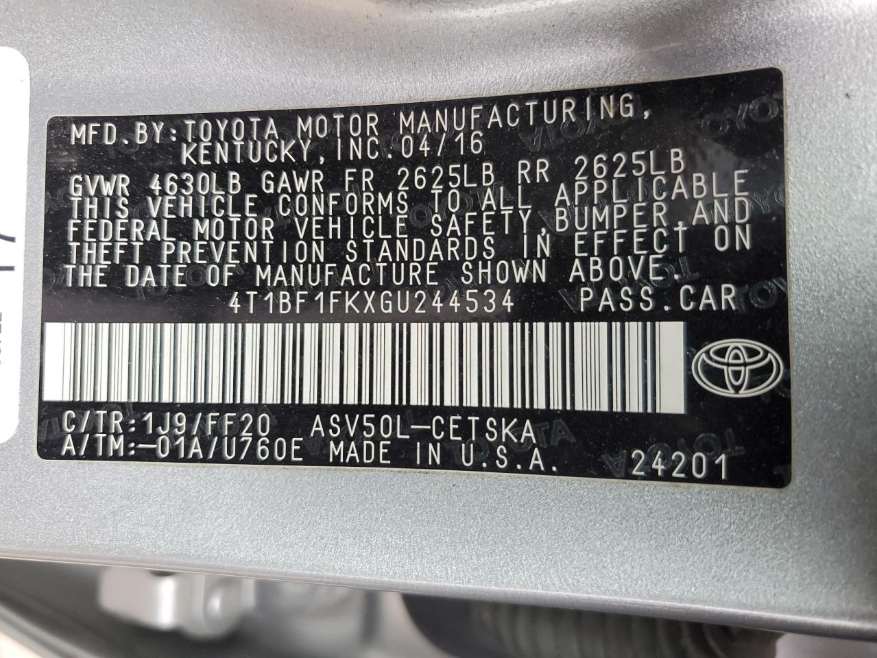 4T1BF1FKXGU244534 2016 Toyota Camry Le