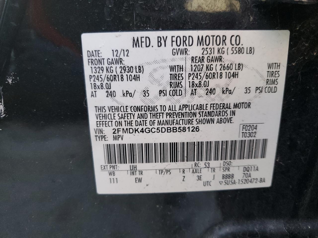 2FMDK4GC5DBB58126 2013 Ford Edge Se