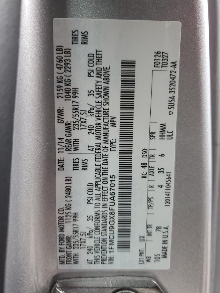 2015 Ford Escape Se VIN: 1FMCU9GX8FUA67015 Lot: 45356764