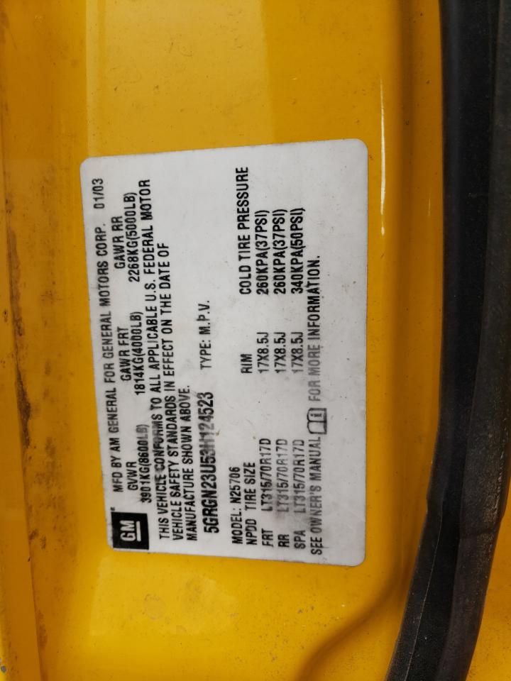 2003 Hummer H2 VIN: 5GRGN23U53H124523 Lot: 46310024