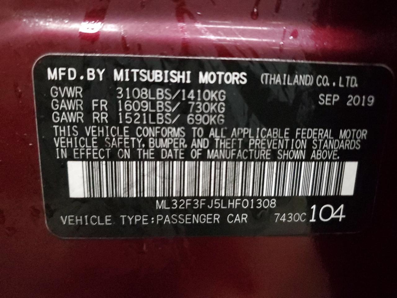 ML32F3FJ5LHF01308 2020 Mitsubishi Mirage G4 Es