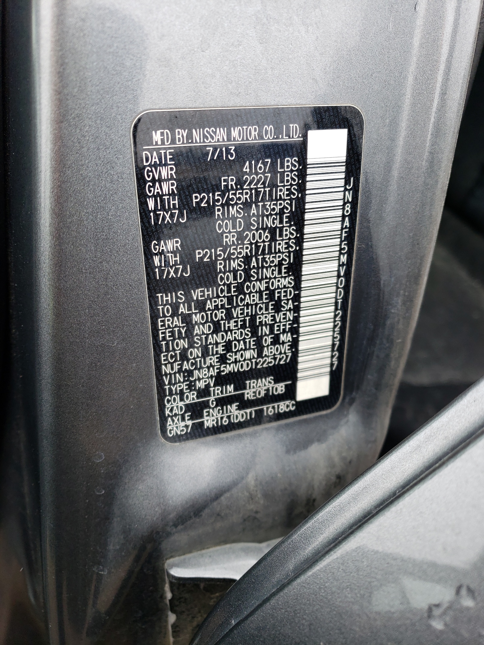 JN8AF5MV0DT225727 2013 Nissan Juke S