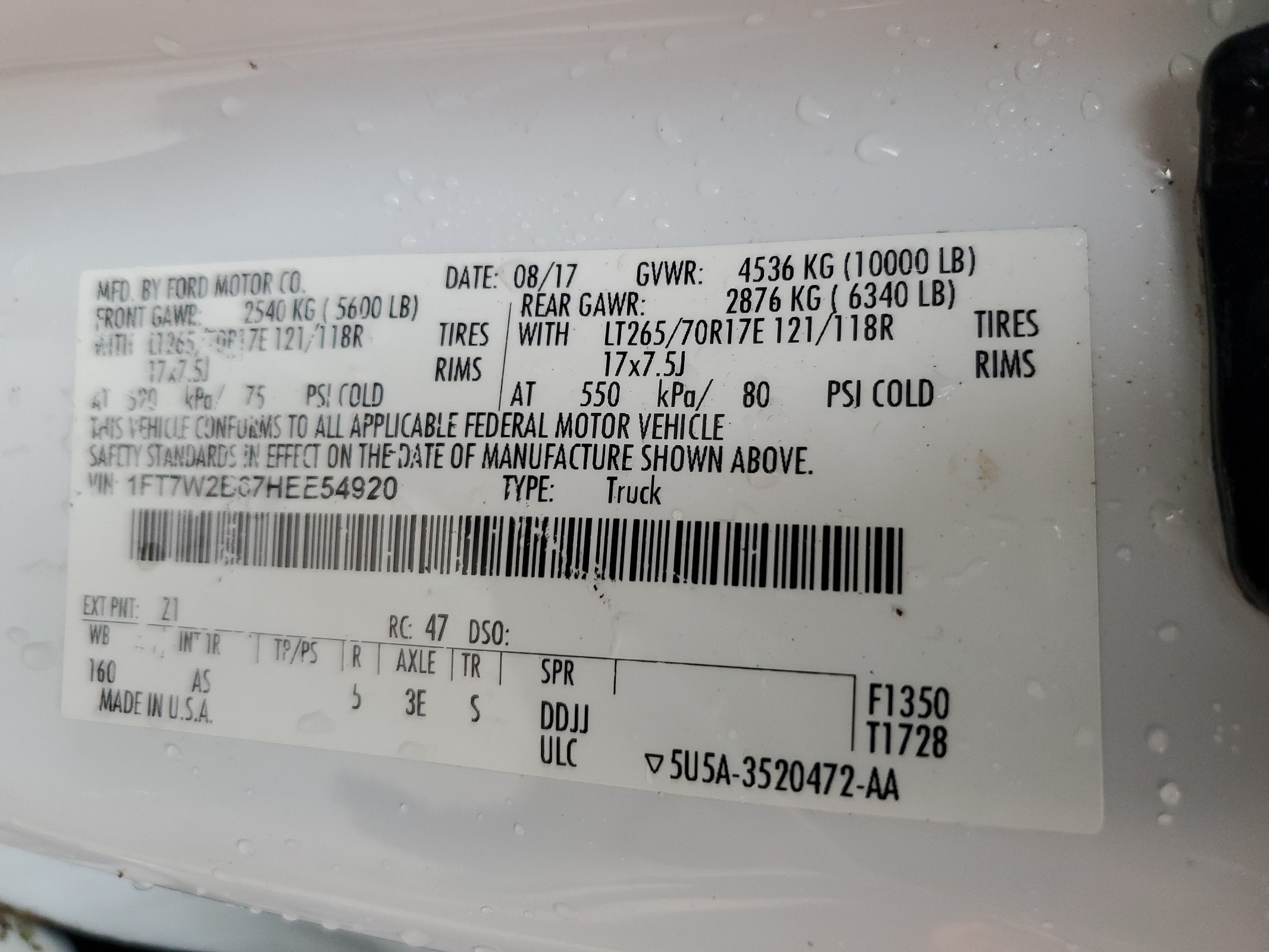 1FT7W2B67HEE54920 2017 Ford F250 Super Duty