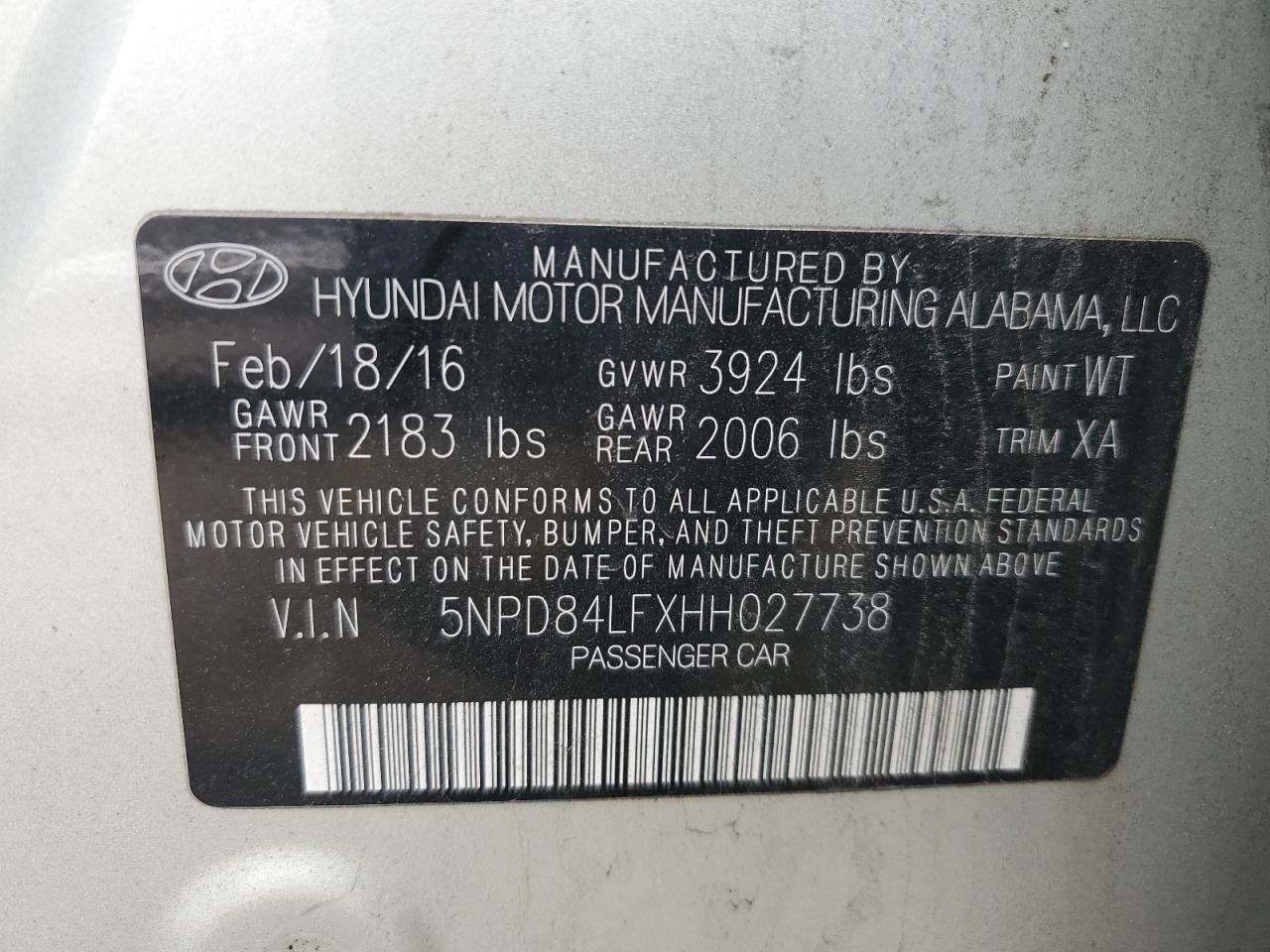 2017 Hyundai Elantra Se VIN: 5NPD84LFXHH027738 Lot: 45727184