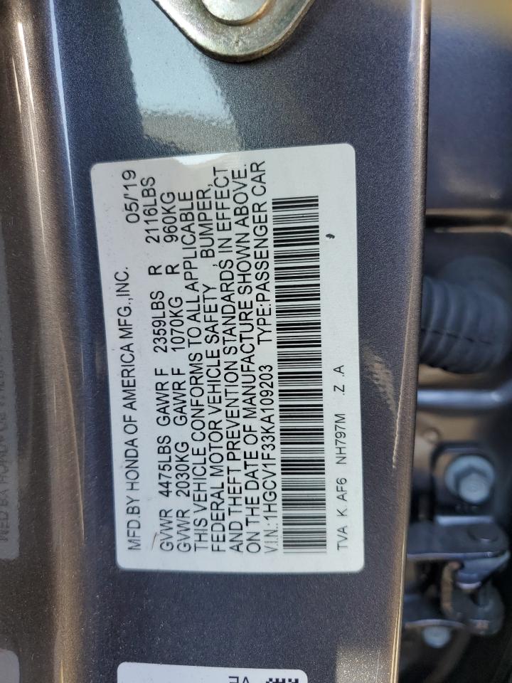 1HGCV1F33KA109203 2019 HONDA ACCORD - Image 12