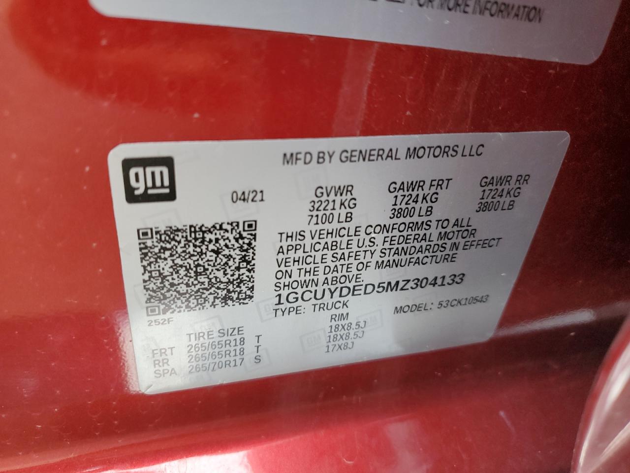 2021 Chevrolet Silverado K1500 Lt VIN: 1GCUYDED5MZ304133 Lot: 48049224