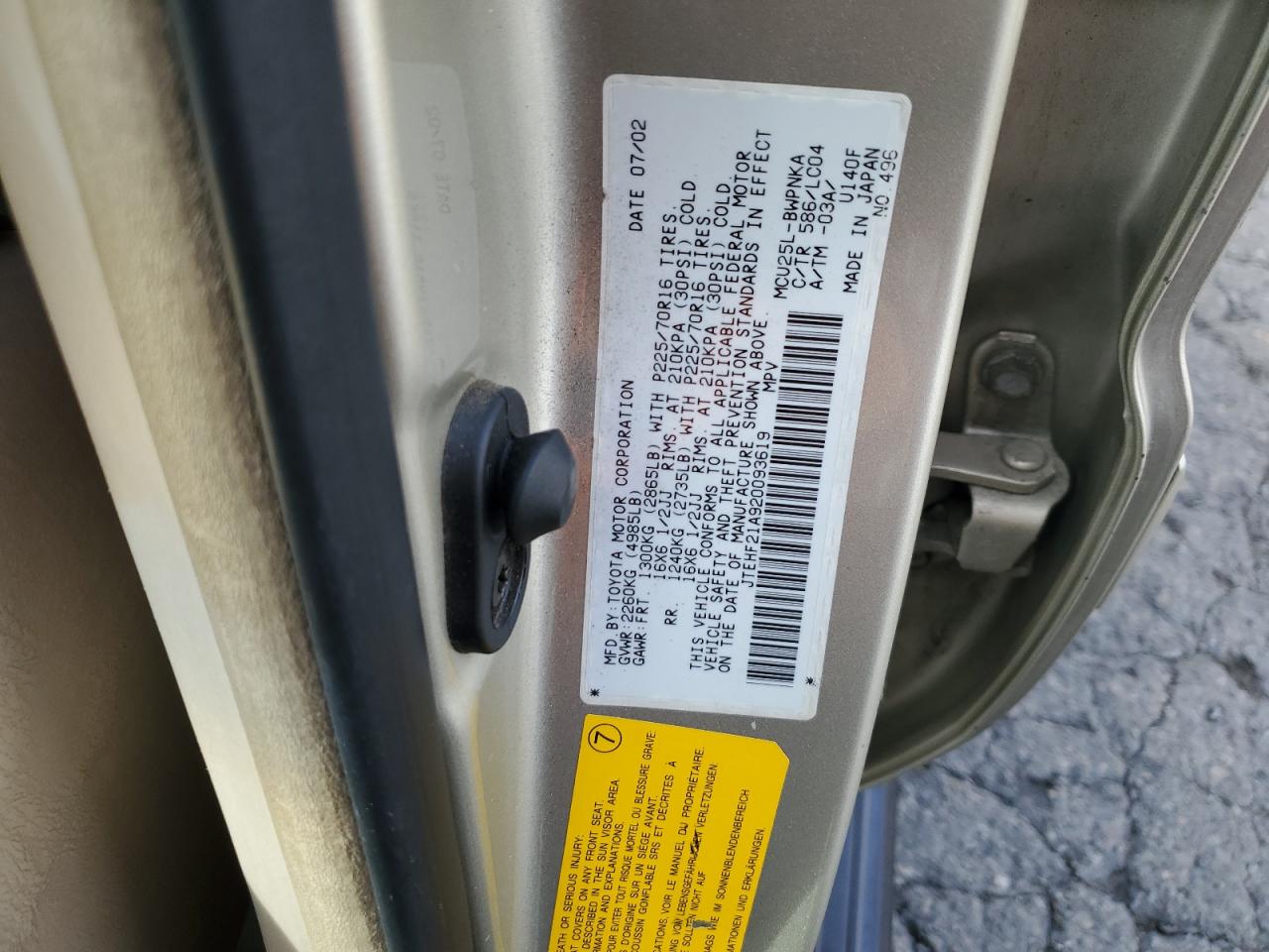 2002 Toyota Highlander Limited VIN: JTEHF21A920093619 Lot: 44557224