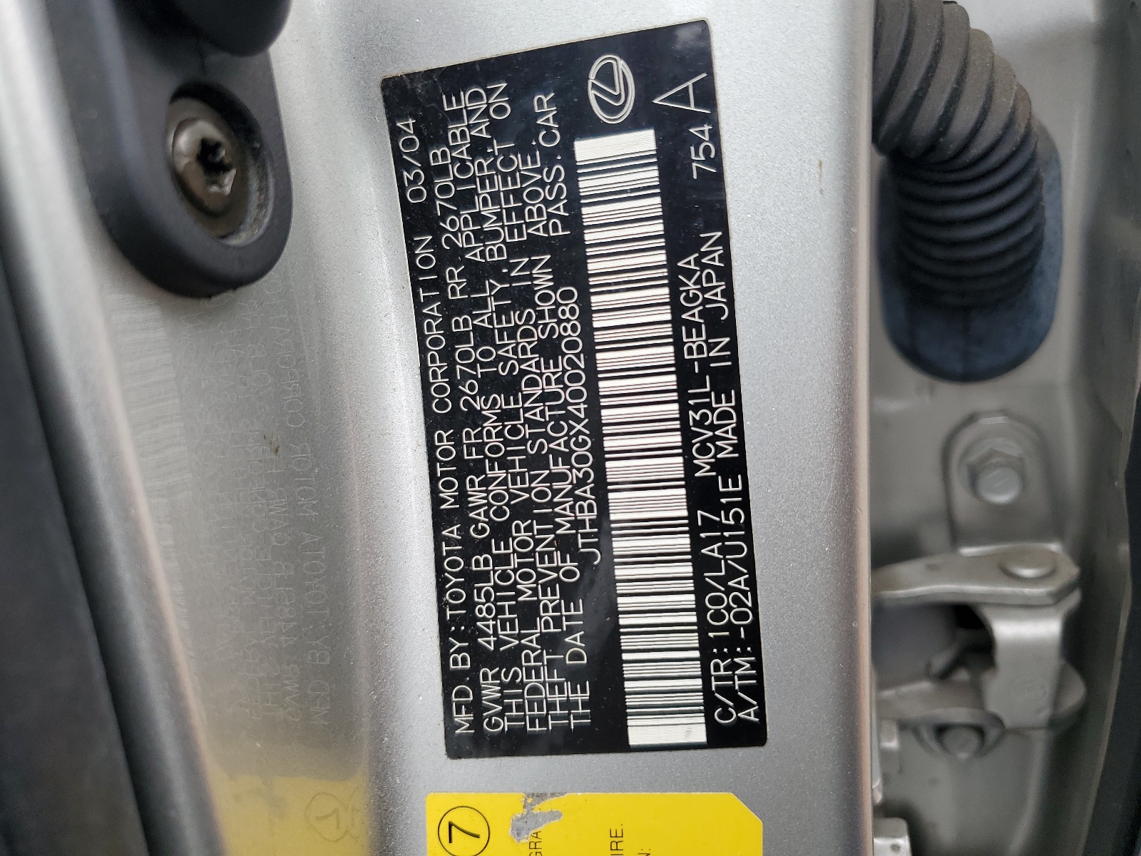 JTHBA30GX40020880 2004 Lexus Es 330