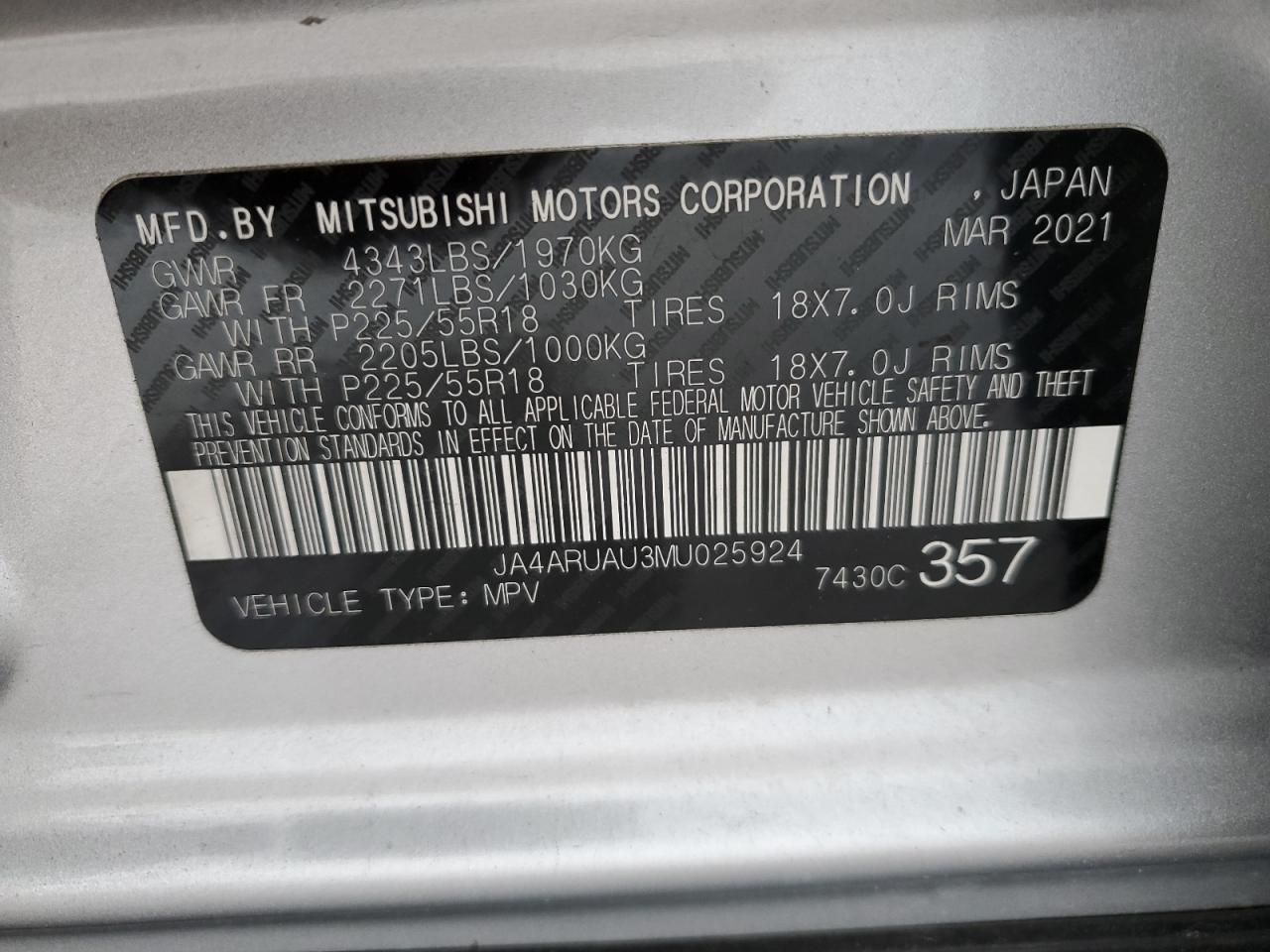 JA4ARUAU3MU025924 2021 MITSUBISHI OUTLANDER - Image 13