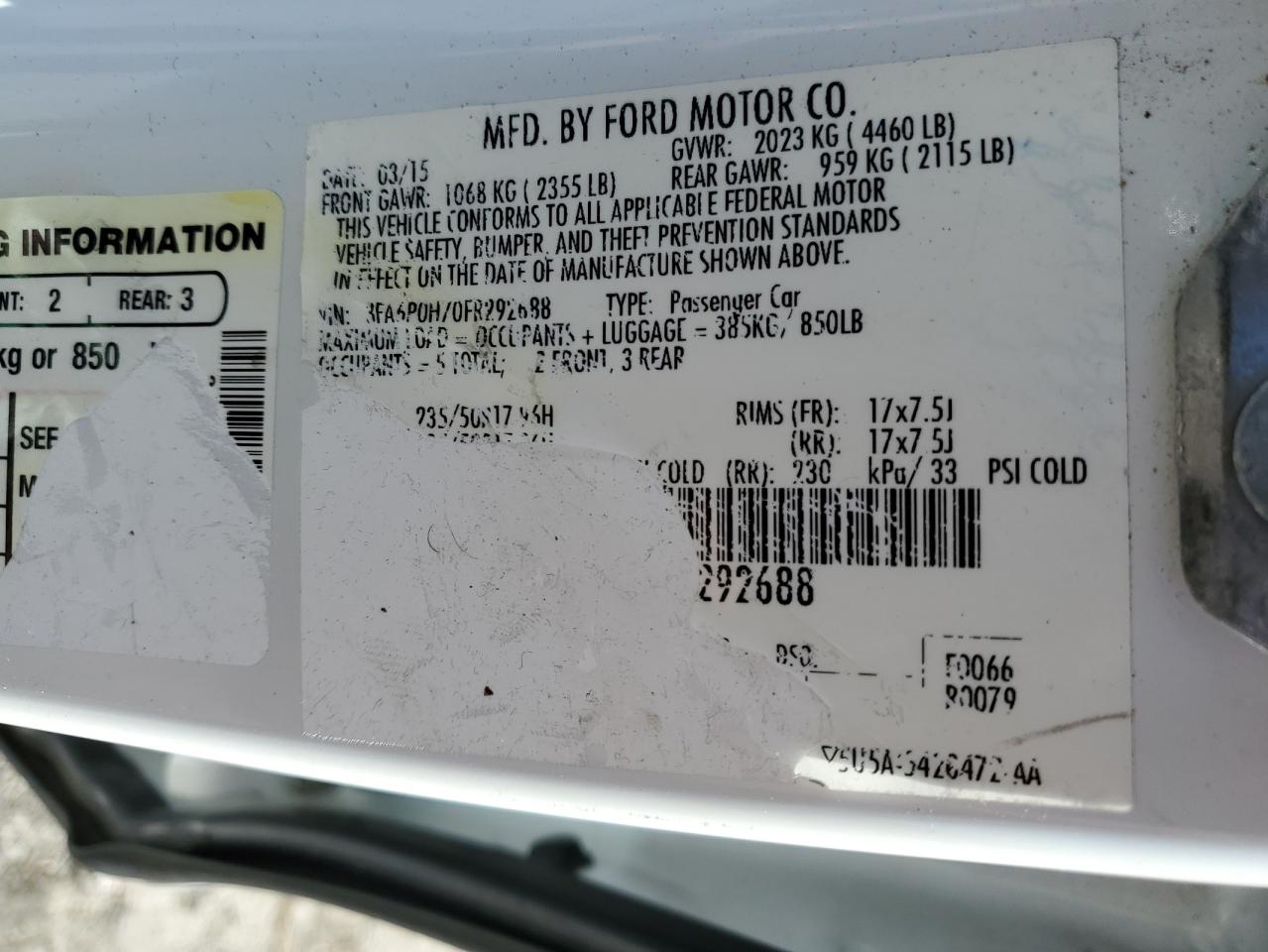 2015 Ford Fusion Se VIN: 3FA6P0H70FR292688 Lot: 65570424