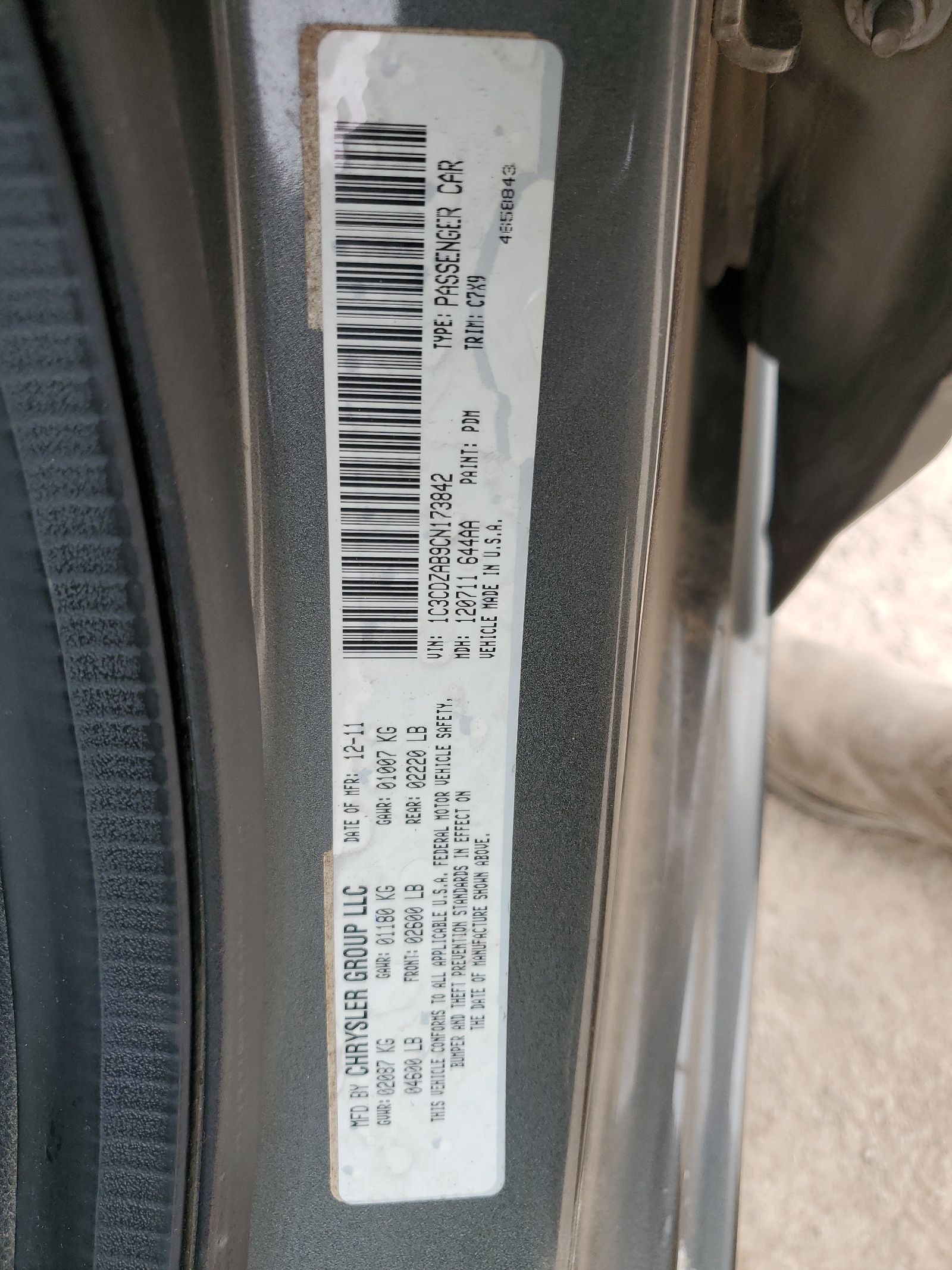 1C3CDZAB9CN173842 2012 Dodge Avenger Se