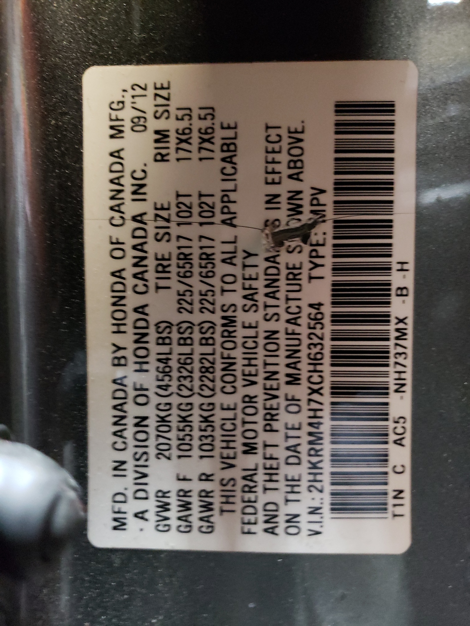 2HKRM4H7XCH632564 2012 Honda Cr-V Exl