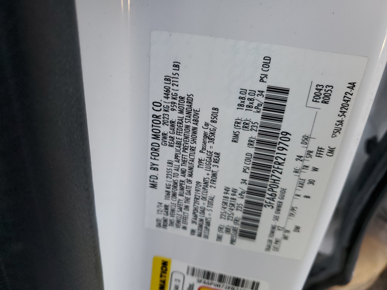 3FA6P0H72FR219709 2015 Ford Fusion Se