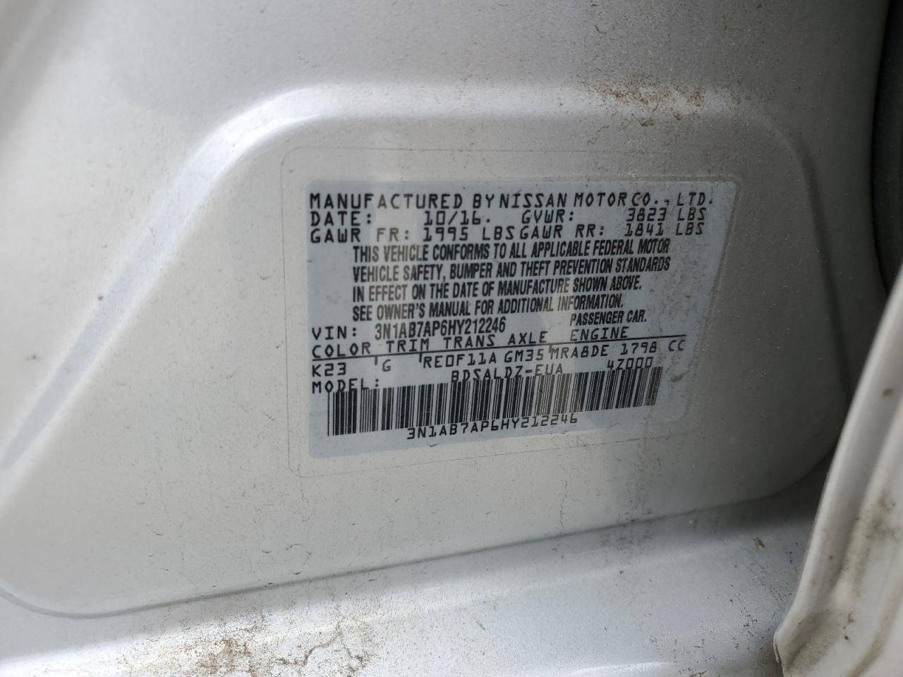 3N1AB7AP6HY212246 2017 Nissan Sentra S