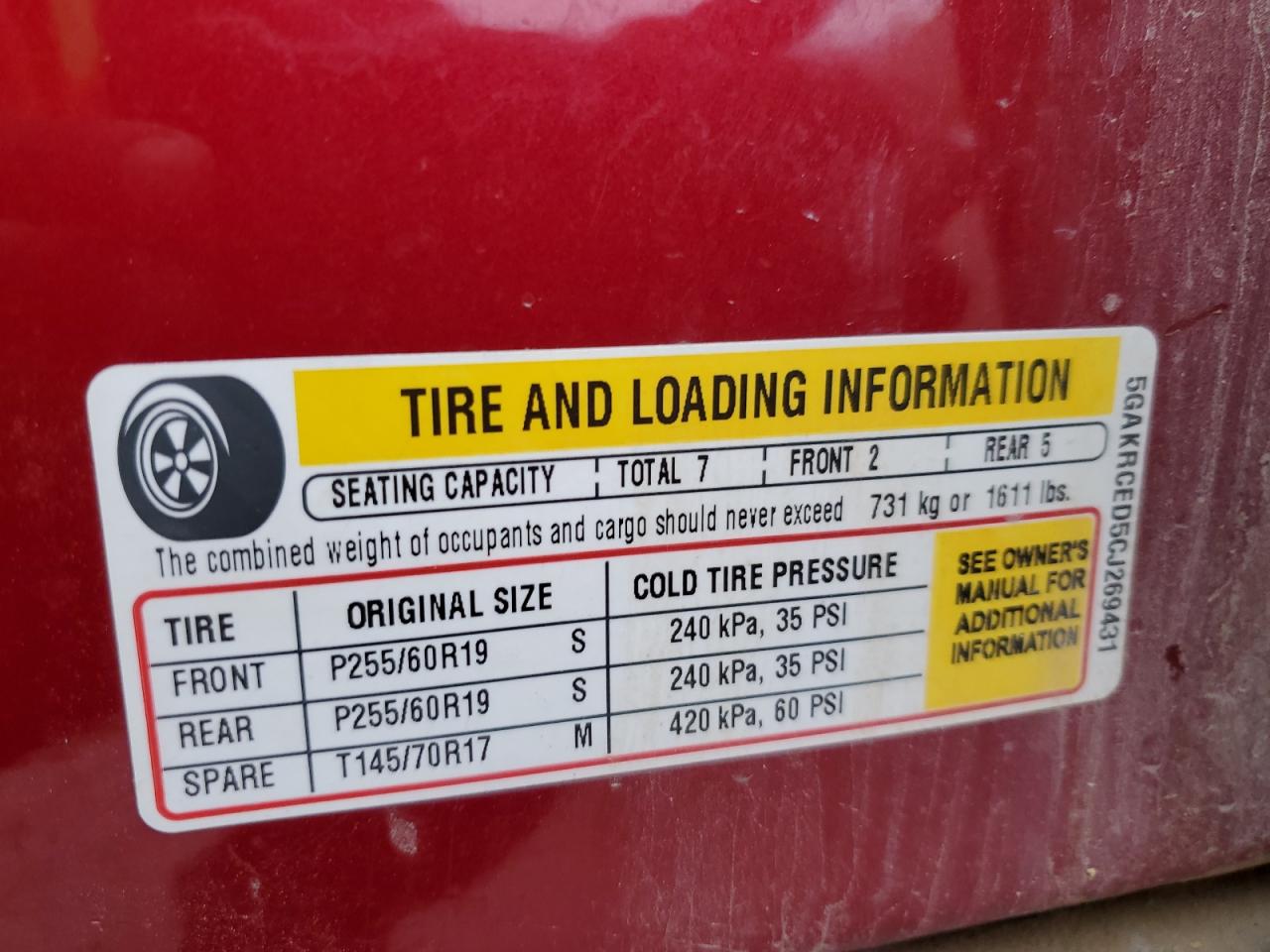 2012 Buick Enclave VIN: 5GAKRCED5CJ269431 Lot: 47925624