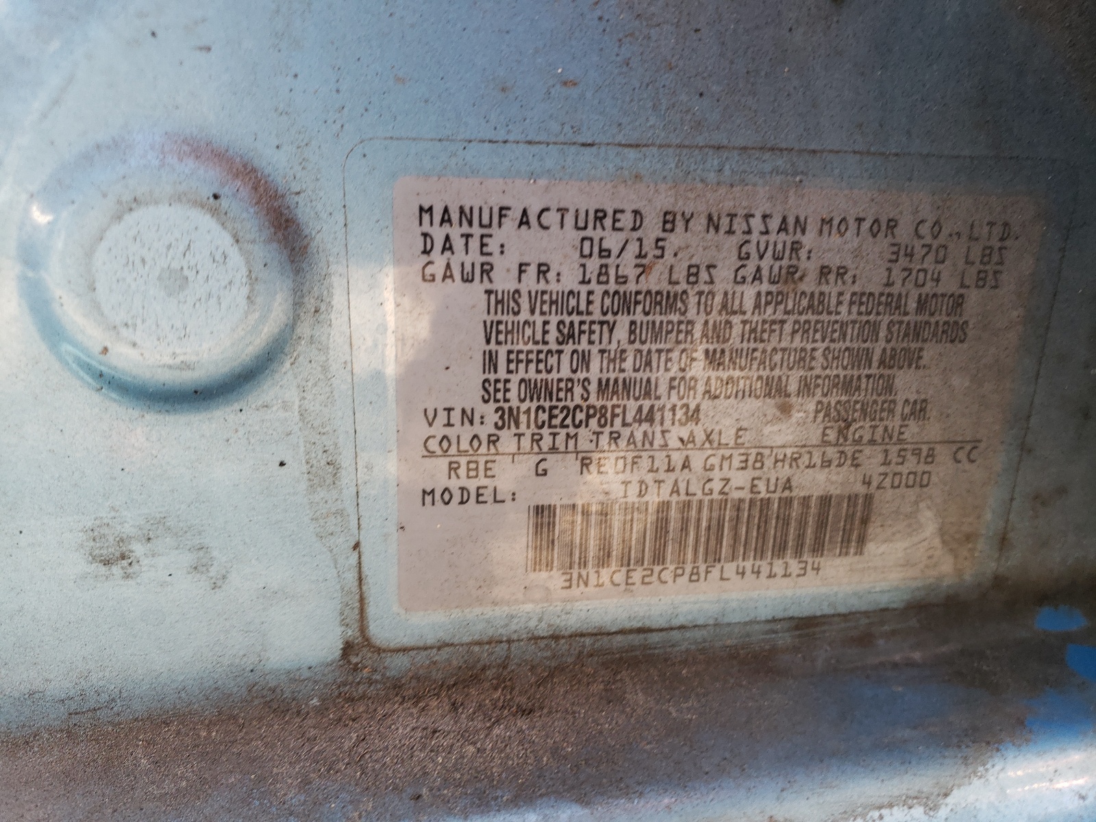 3N1CE2CP8FL441134 2015 Nissan Versa Note S