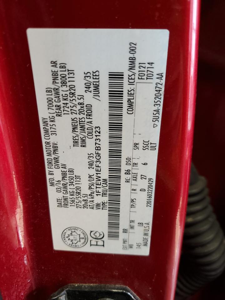 2016 Ford F150 Supercrew VIN: 1FTEW1EF3GFB73123 Lot: 47136724