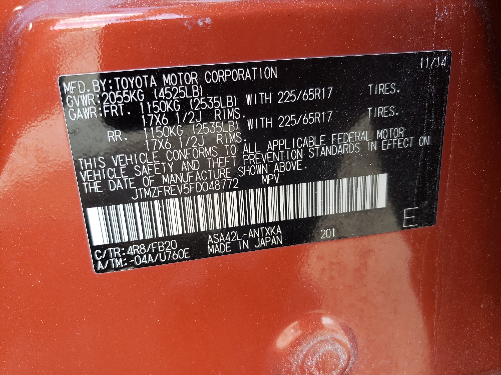 JTMZFREV5FD048772 2015 Toyota Rav4 Le