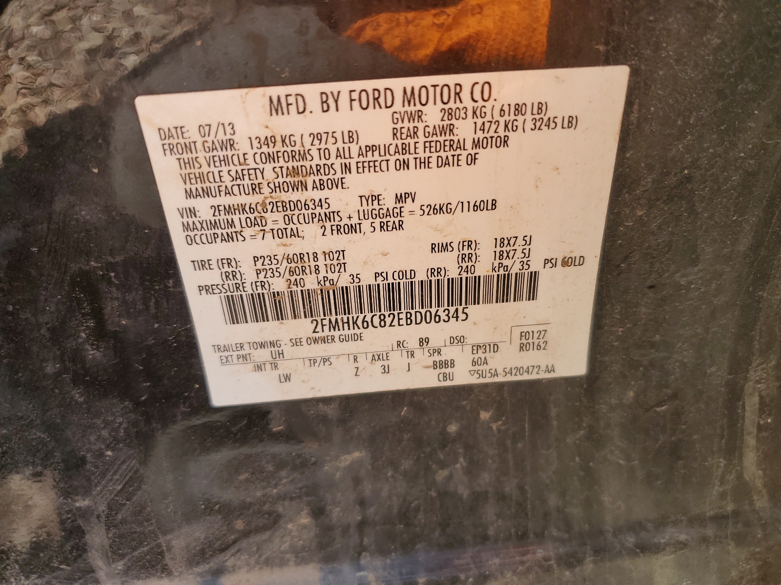 2FMHK6C82EBD06345 2014 Ford Flex Sel