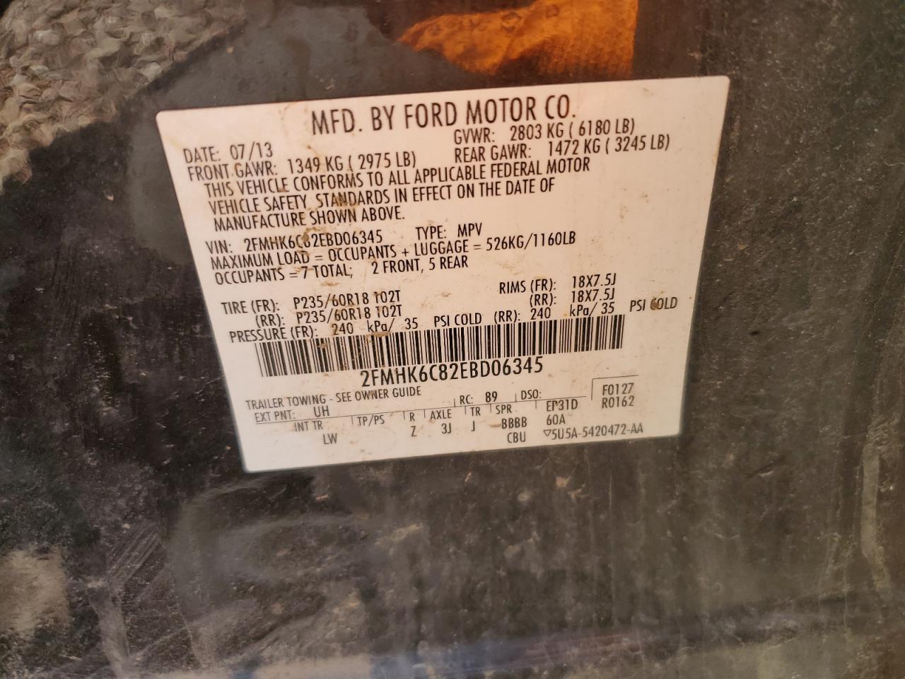 2014 Ford Flex Sel VIN: 2FMHK6C82EBD06345 Lot: 47321234