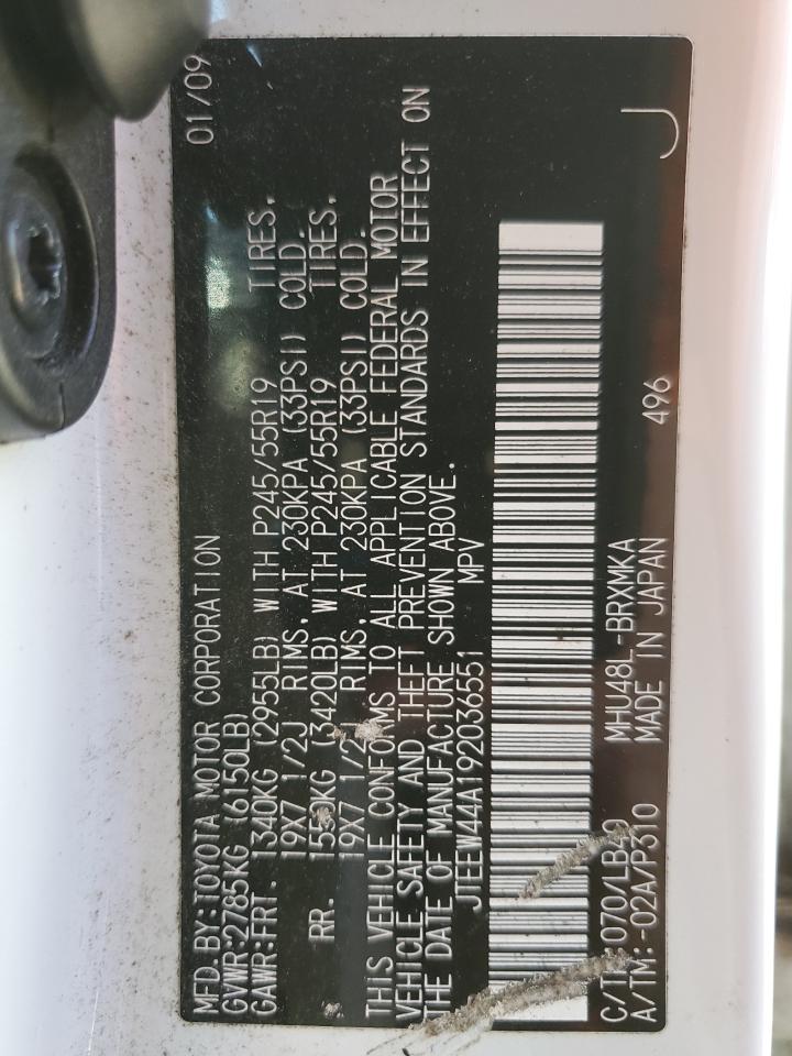 2009 Toyota Highlander Hybrid Limited VIN: JTEEW44A192036551 Lot: 45449014