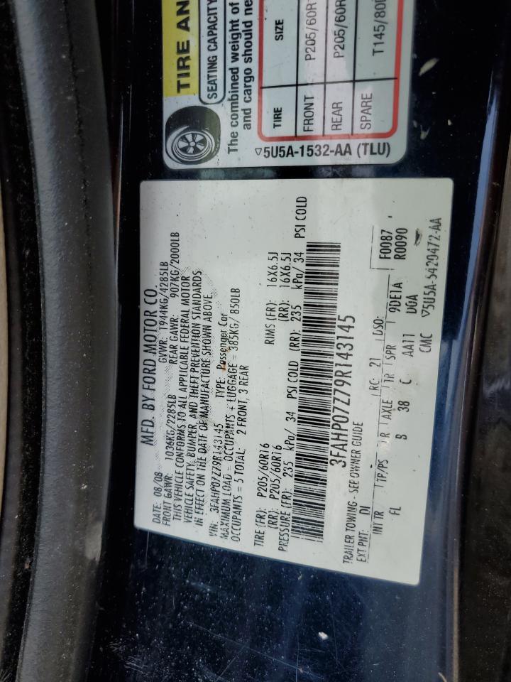 2009 Ford Fusion Se VIN: 3FAHP07Z79R143145 Lot: 45626964