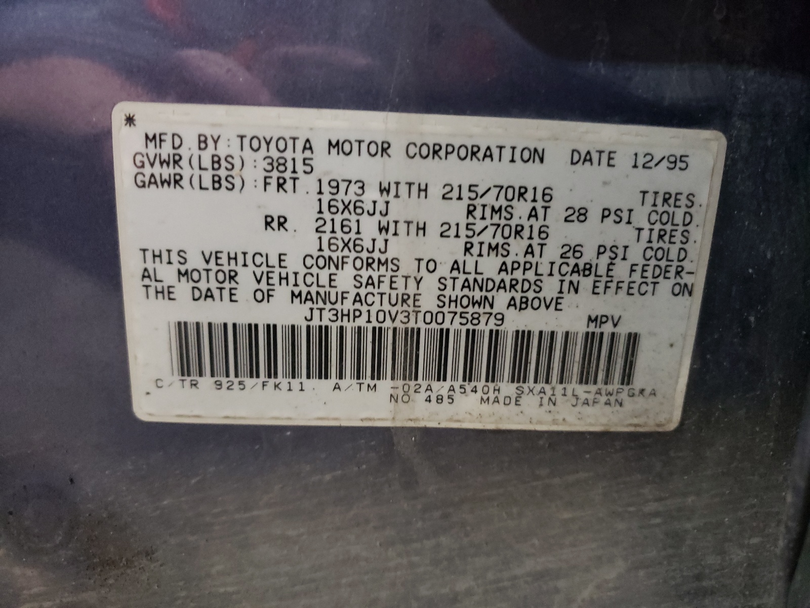 JT3HP10V3T0075879 1996 Toyota Rav4