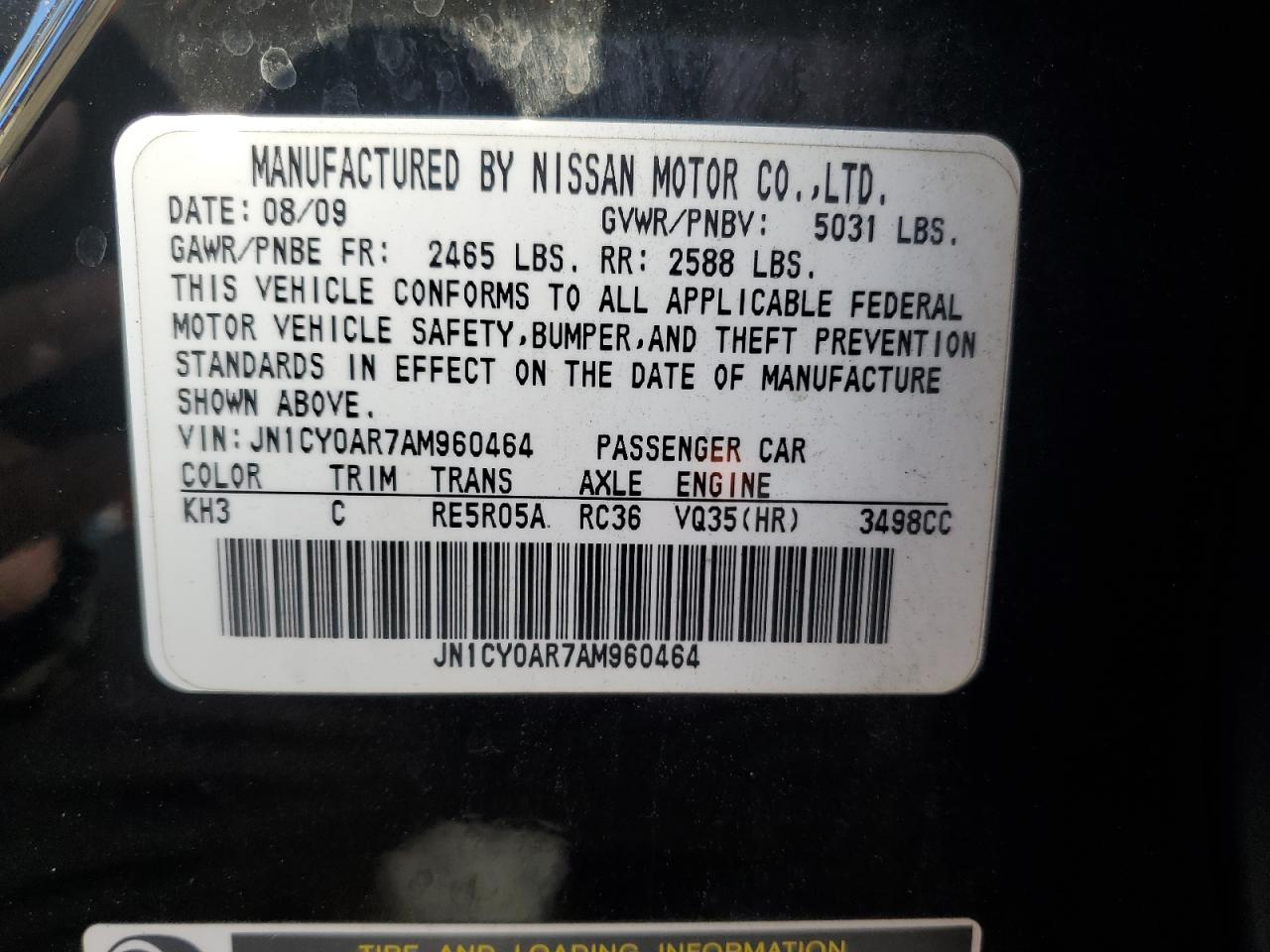 JN1CY0AR7AM960464 2010 Infiniti M35 Base