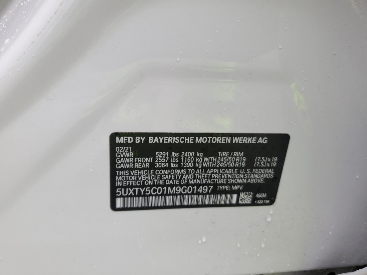 2021 BMW X3 xDrive30I VIN: 5UXTY5C01M9G01497 Lot: 48309734