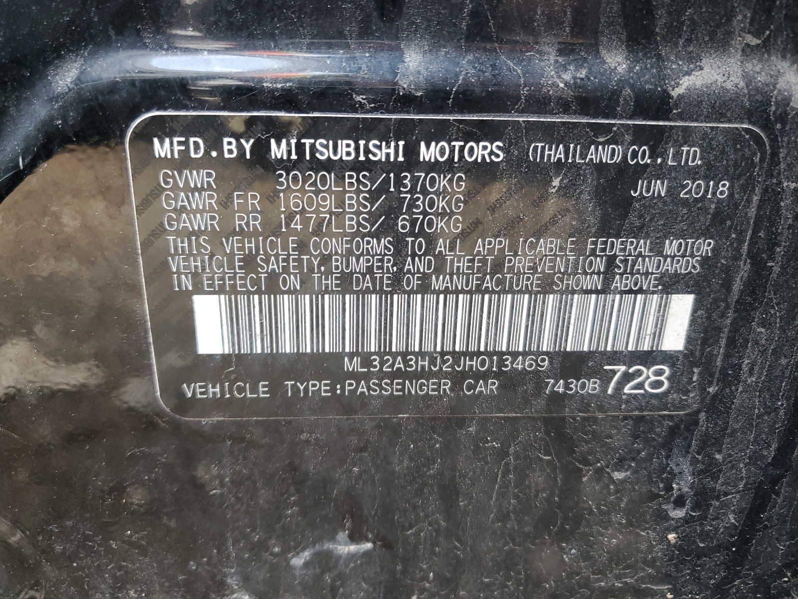 ML32A3HJ2JH013469 2018 Mitsubishi Mirage Es