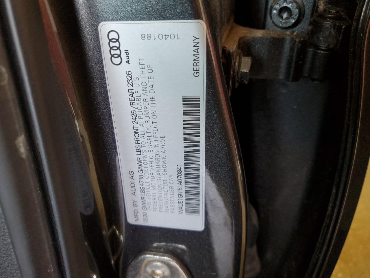 2020 Audi S3 Premium Plus VIN: WAUE1GFF5LA070841 Lot: 46303044