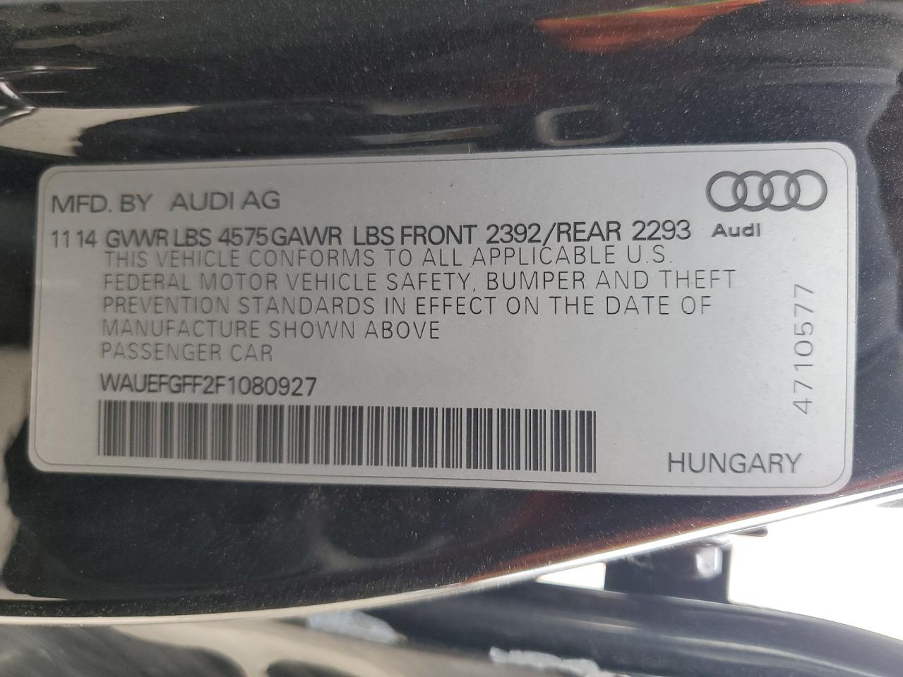 2015 Audi A3 Premium Plus VIN: WAUEFGFF2F1080927 Lot: 46868894