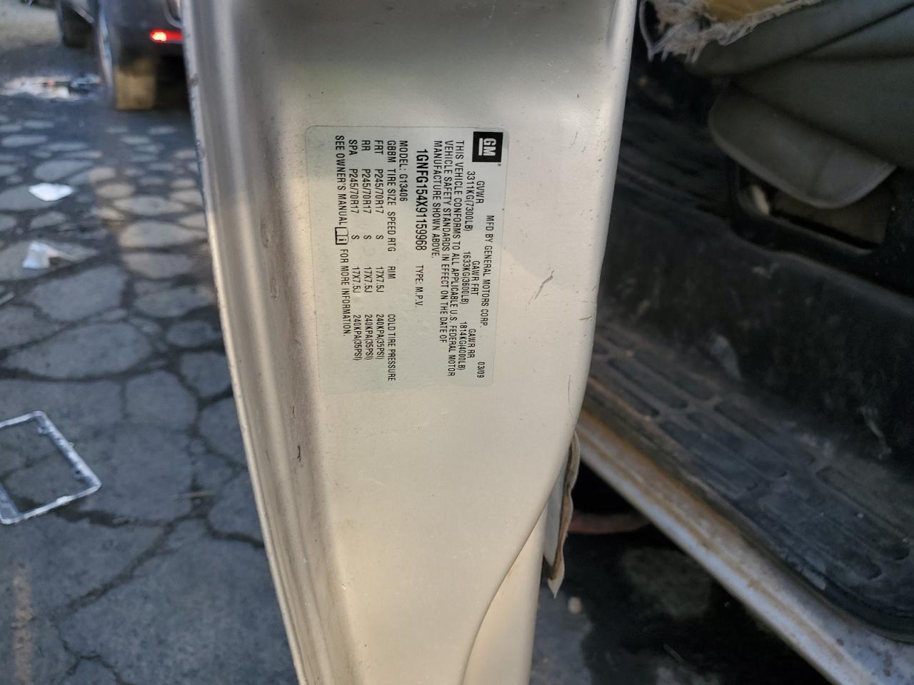 2009 Chevrolet Express G1500 VIN: 1GNFG154X91159968 Lot: 45767664