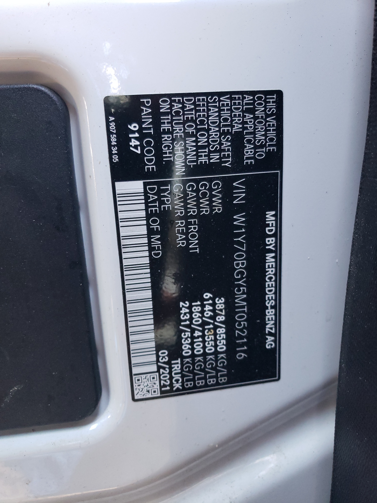 W1Y70BGY5MT052116 2021 Mercedes-Benz Sprinter 1500