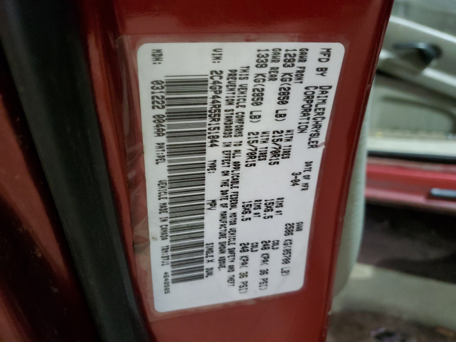 2C4GP44R55R151844 2005 Chrysler Town & Country Lx