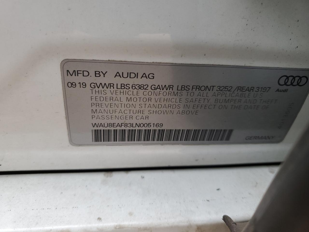 2020 Audi A8 L VIN: WAU8EAF83LN005169 Lot: 46799864