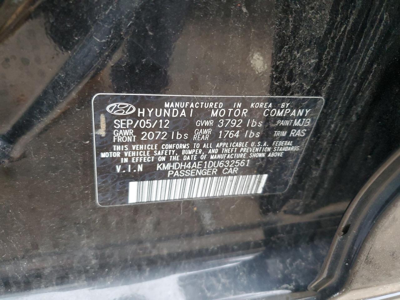 2013 Hyundai Elantra Gls VIN: KMHDH4AE1DU632561 Lot: 48160634