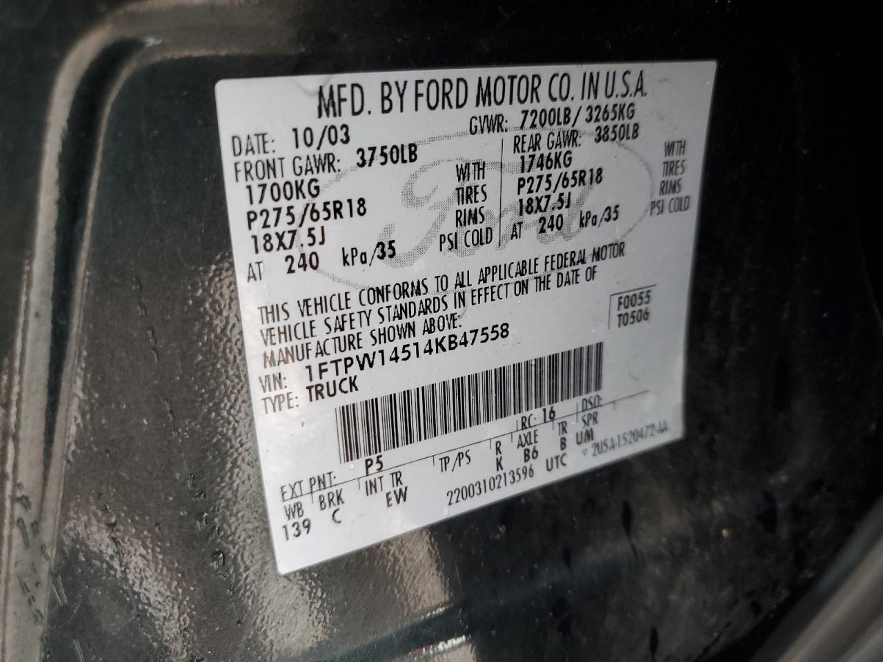 1FTPW14514KB47558 2004 Ford F150 Supercrew