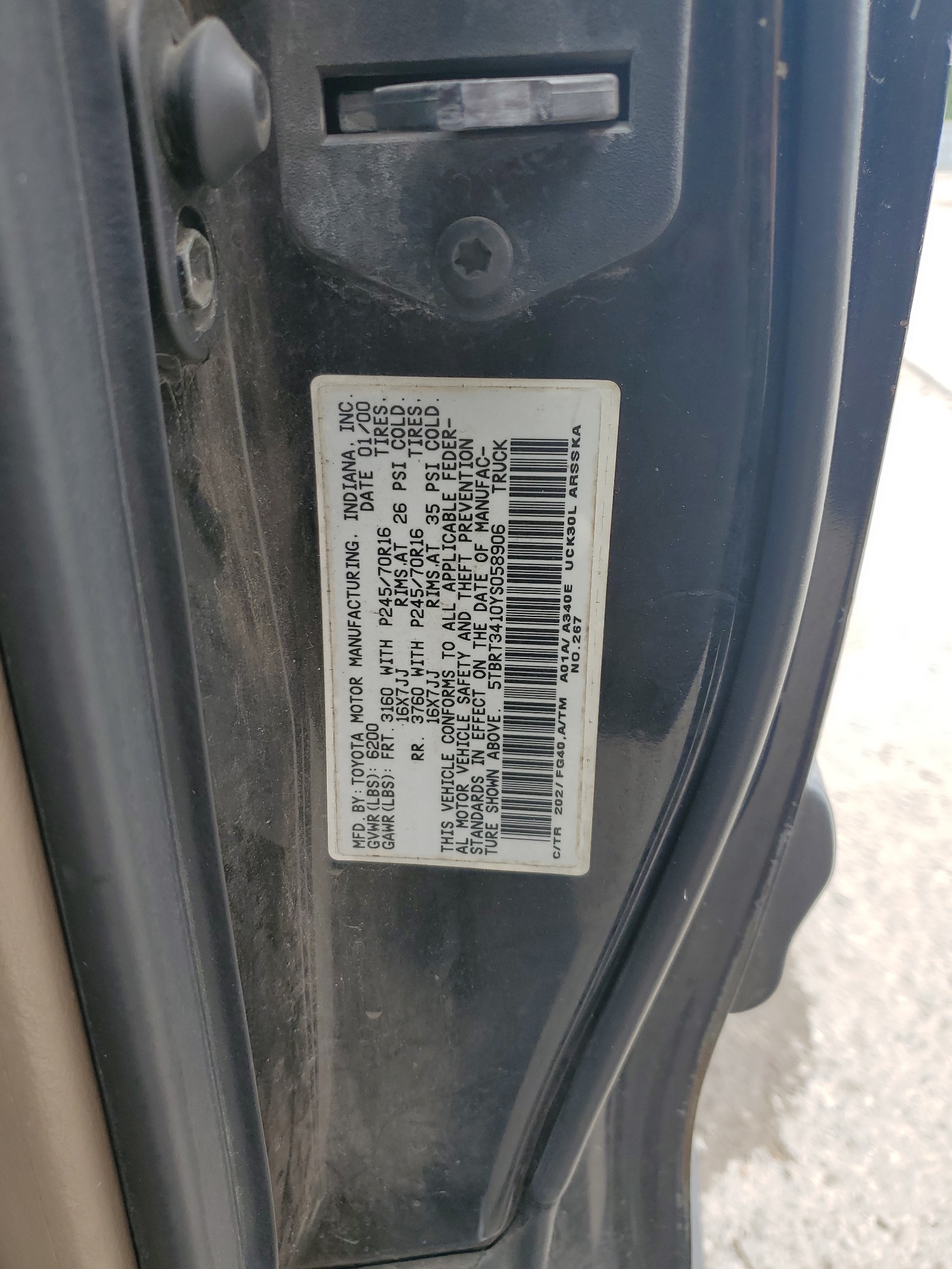 5TBRT3410YS058906 2000 Toyota Tundra Access Cab