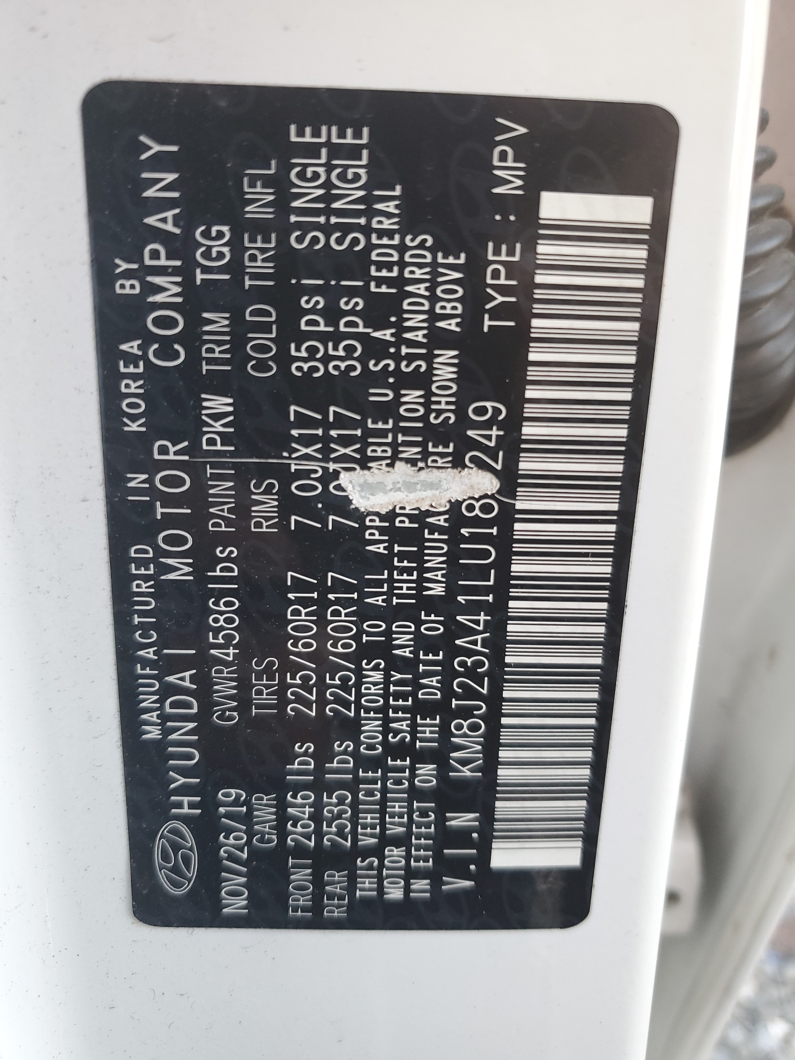 KM8J23A41LU189249 2020 Hyundai Tucson Se