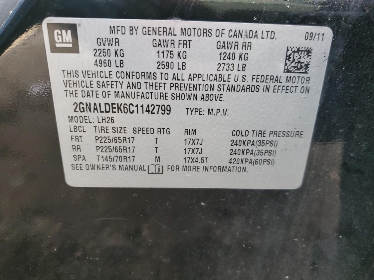 2012 Chevrolet Equinox Lt VIN: 2GNALDEK6C1142799 Lot: 47214144