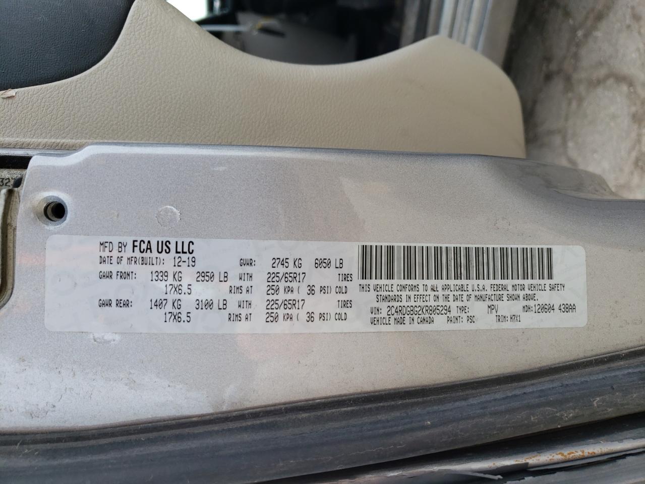 2C4RDGBG2KR805294 2019 Dodge Grand Caravan Se