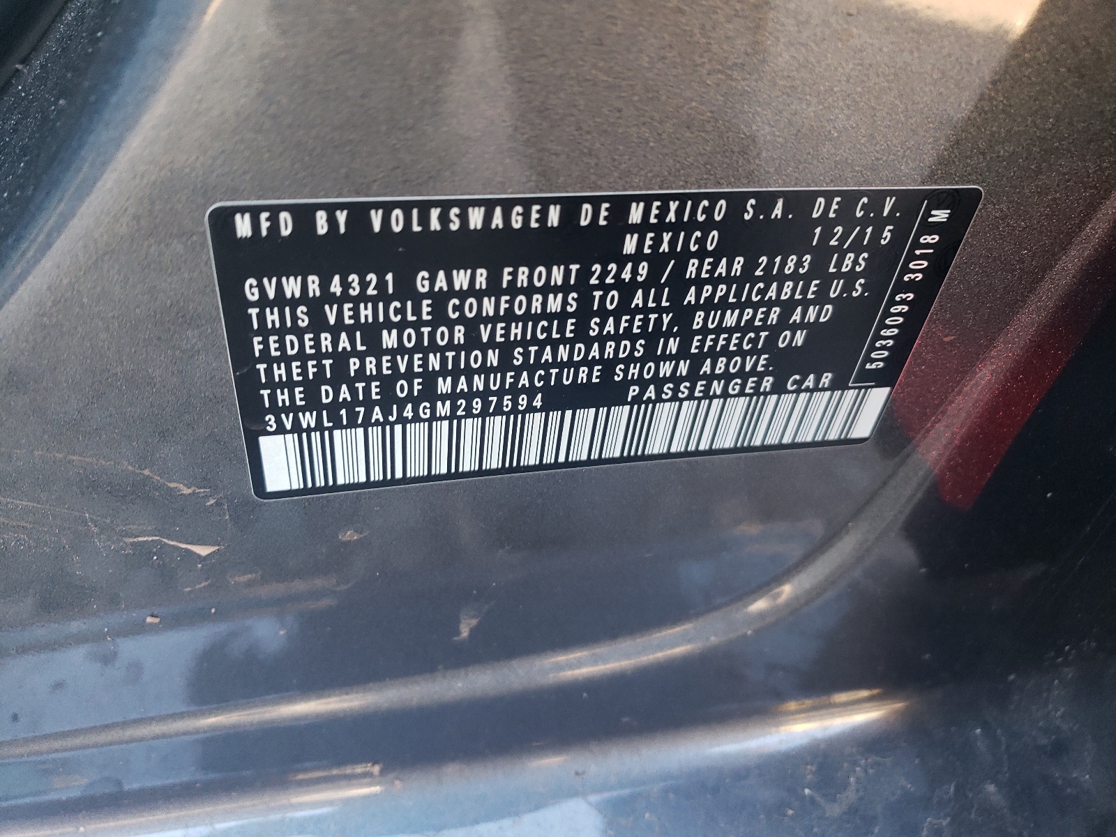 3VWL17AJ4GM297594 2016 Volkswagen Jetta Sel