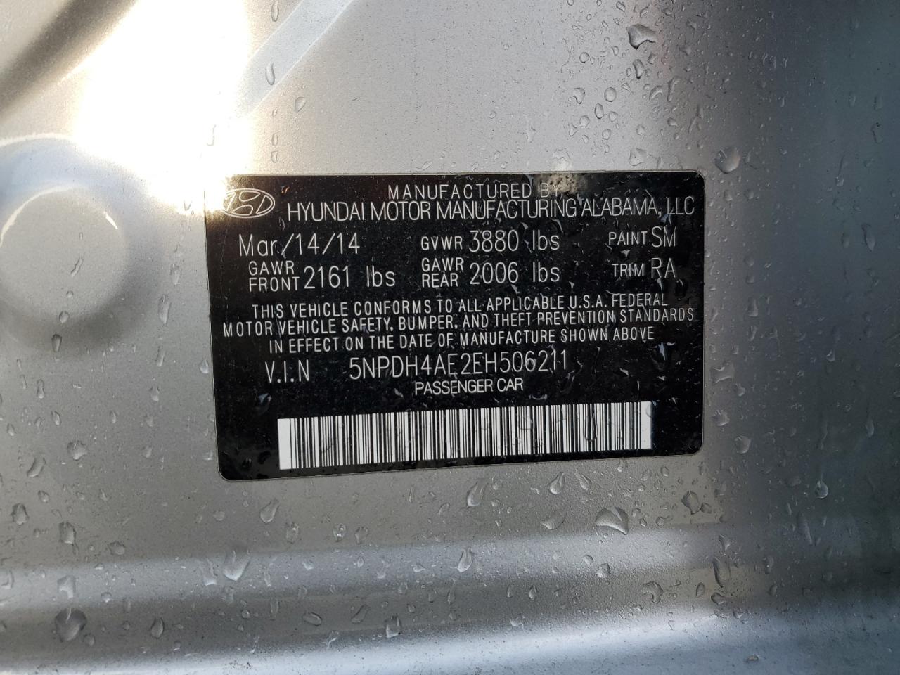 2014 Hyundai Elantra Se VIN: 5NPDH4AE2EH506211 Lot: 46816764