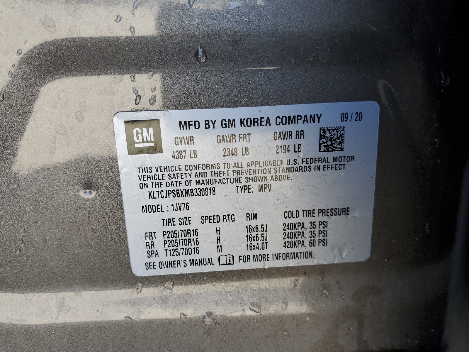 KL7CJPSBXMB330818 2021 Chevrolet Trax 1Lt