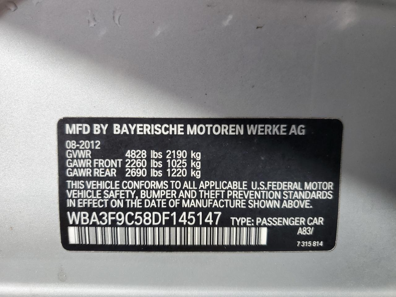 WBA3F9C58DF145147 2013 BMW Activehybrid 3