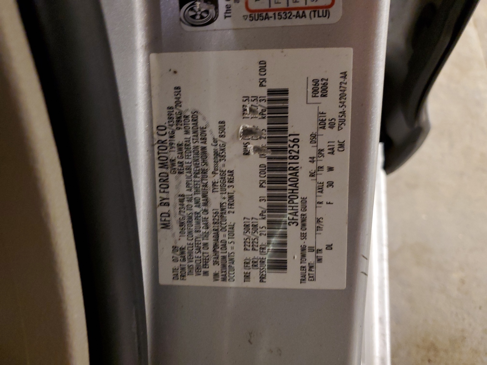 3FAHP0HA0AR182561 2010 Ford Fusion Se